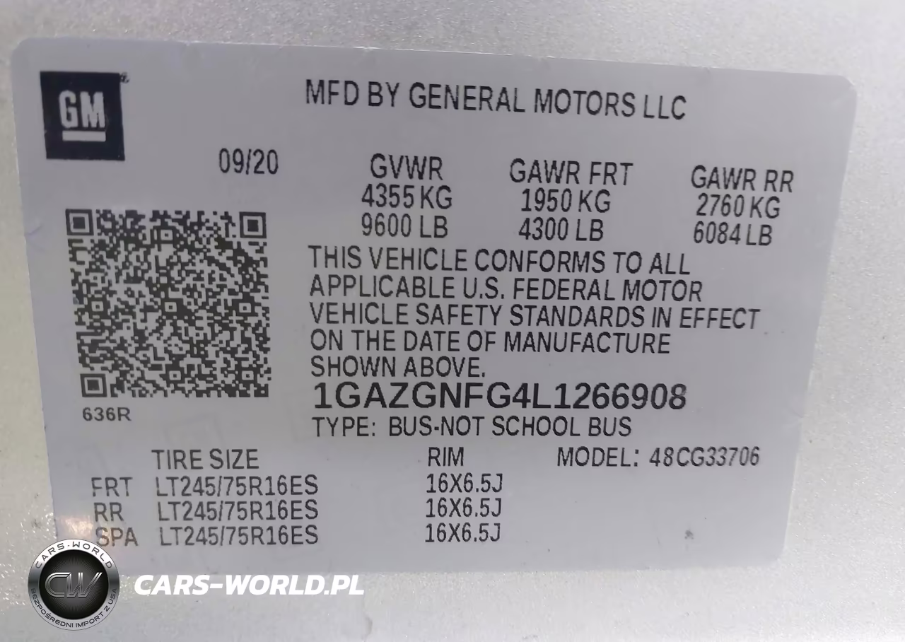 2020 Chevrolet Express Passenger Rwd 3500 Extended Wheelbase Ls VIN:1GAZGNFG4L1266908 - 9