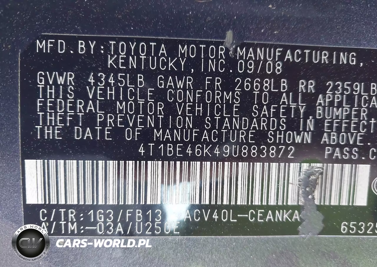 2009 Toyota Camry Le VIN:4T1BE46K49U883872 - 9