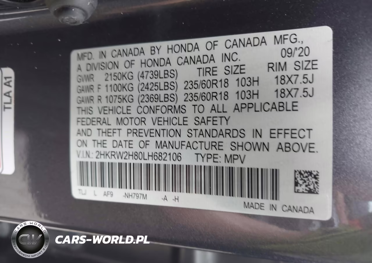2020 Honda Cr-V Awd Ex-L VIN:2HKRW2H80LH682106 - 9