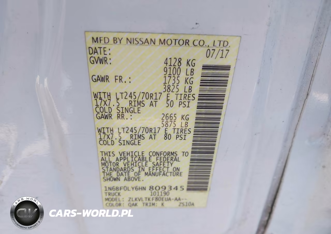2017 Nissan Nv Cargo Nv2500 Hd Sv V6 VIN:1N6BF0LY6HN809345 - 9