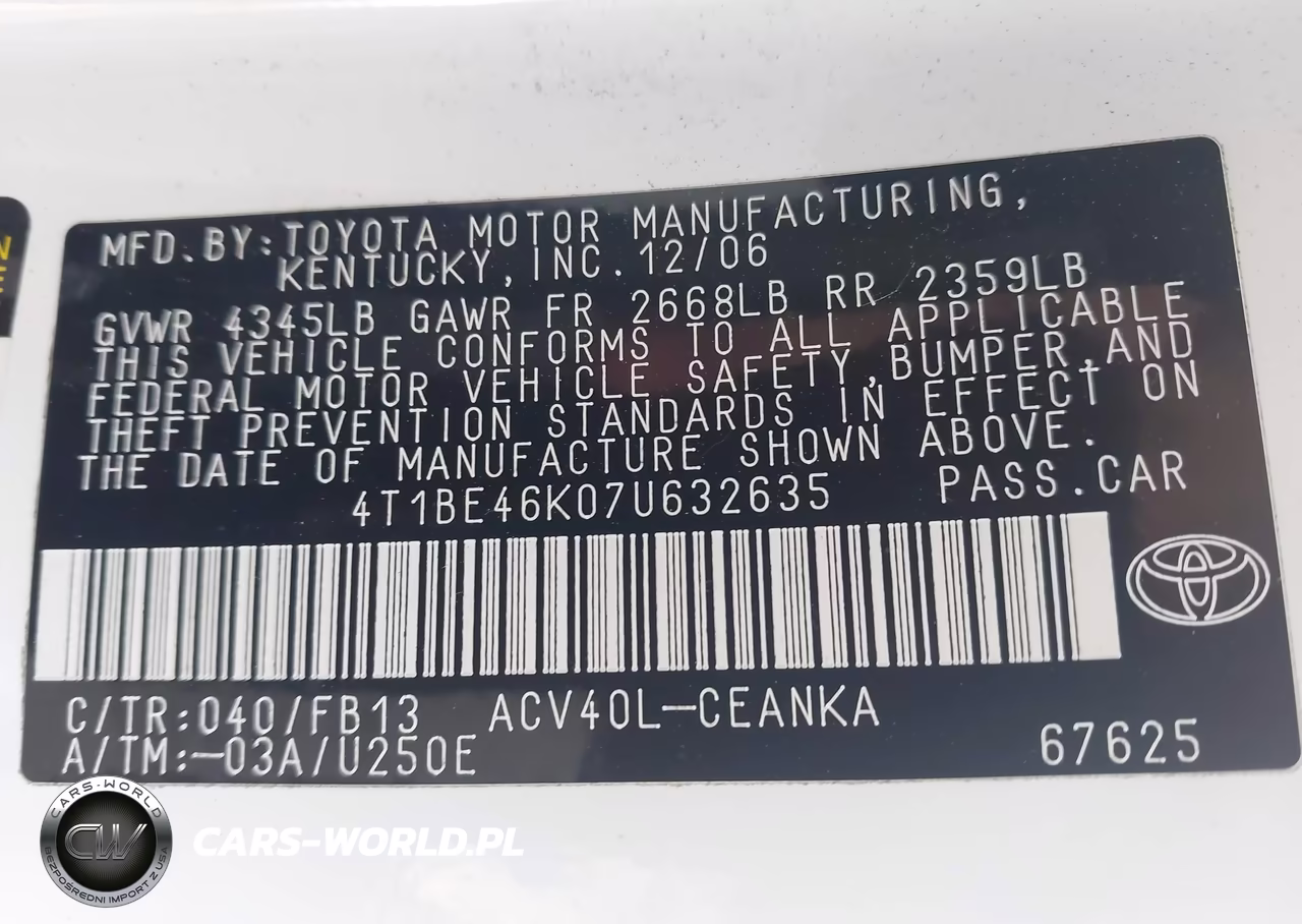 2007 Toyota Camry Le VIN:4T1BE46K07U632635 - 9