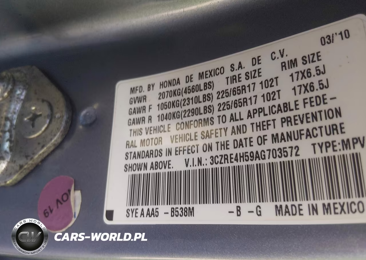 2010 Honda Cr-V Ex VIN:3CZRE4H59AG703572 - 9