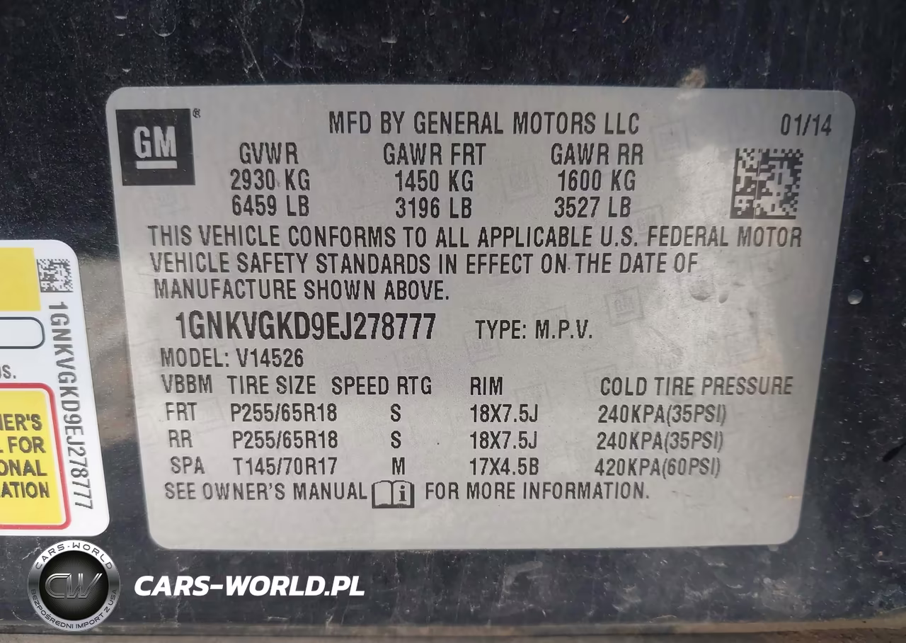 2014 Chevrolet Traverse 1Lt VIN:1GNKVGKD9EJ278777 - 9