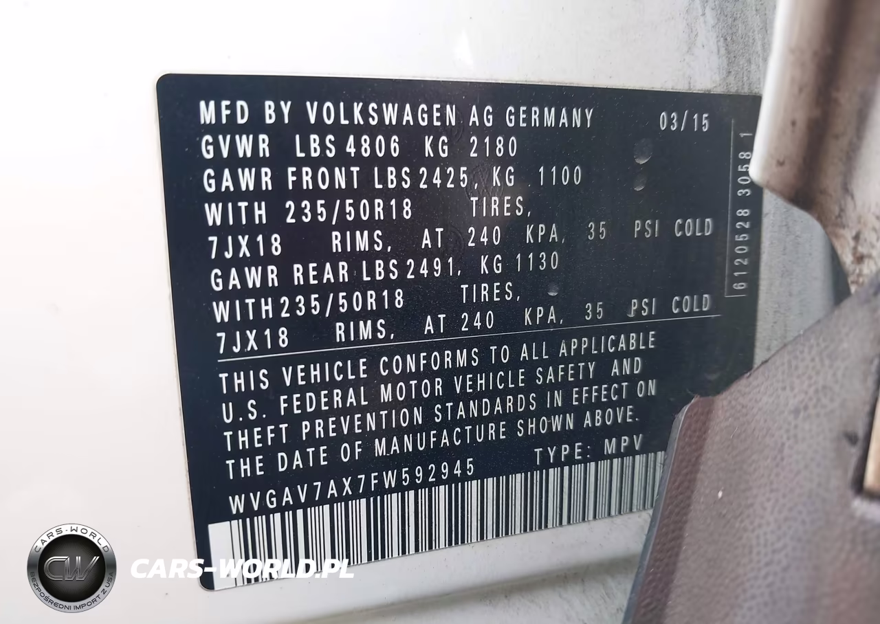 2015 Volkswagen Tiguan Se VIN:WVGAV7AX7FW592945 - 9