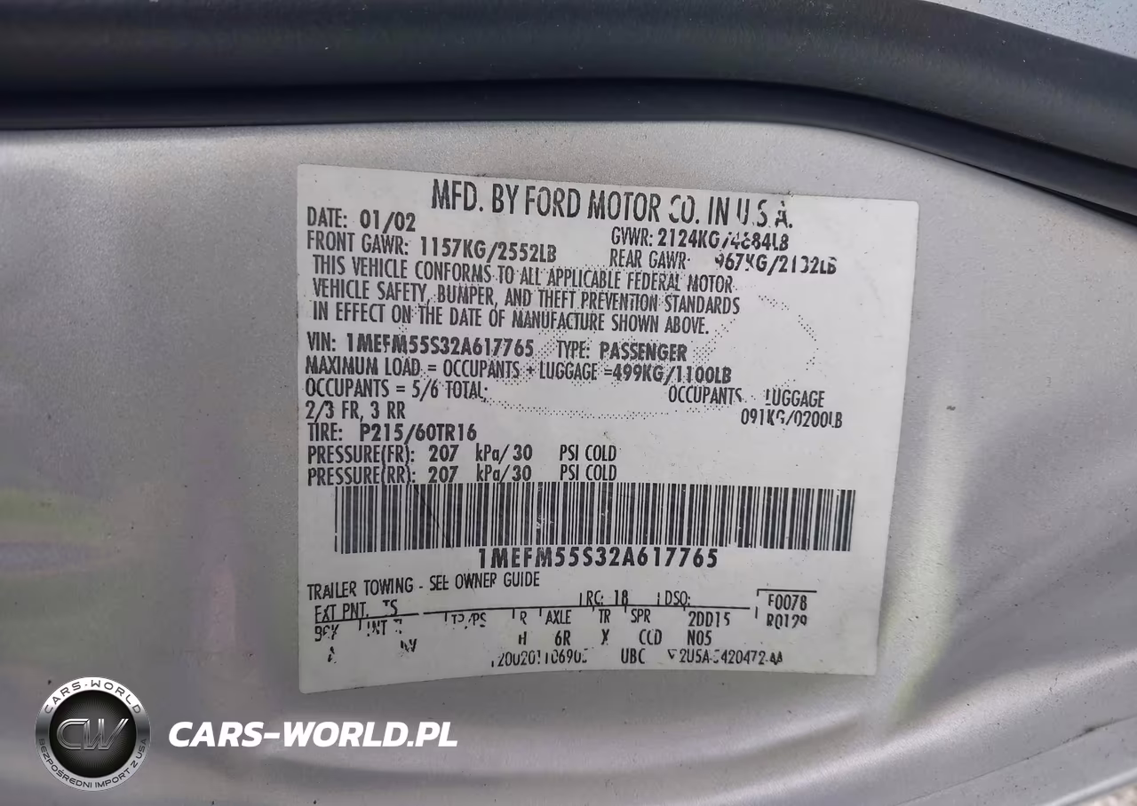 2002 Mercury Sable Ls Premium VIN:1MEFM55S32A617765 - 9