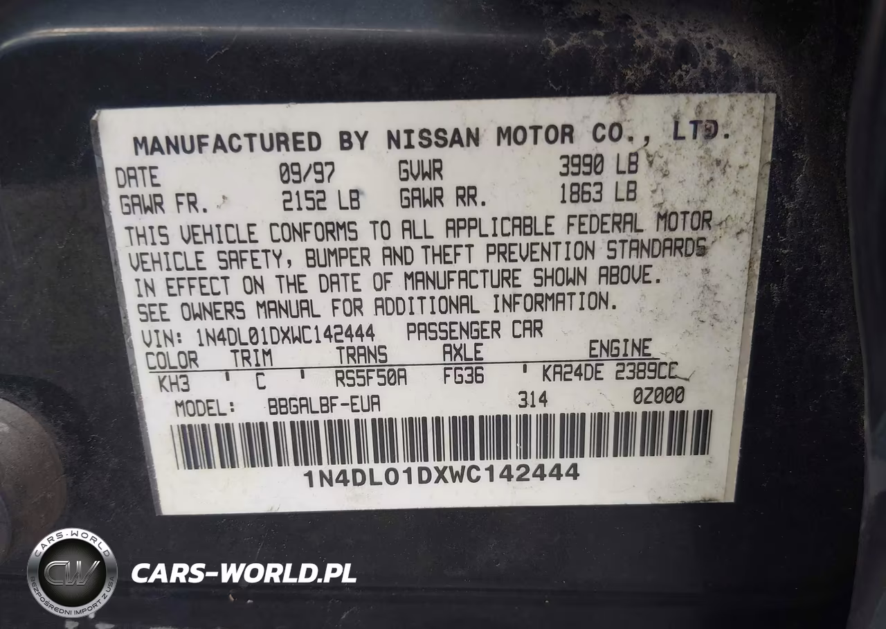 1998 Nissan Altima Gle-Gxe-Se-Xe VIN:1N4DL01DXWC142444 - 9