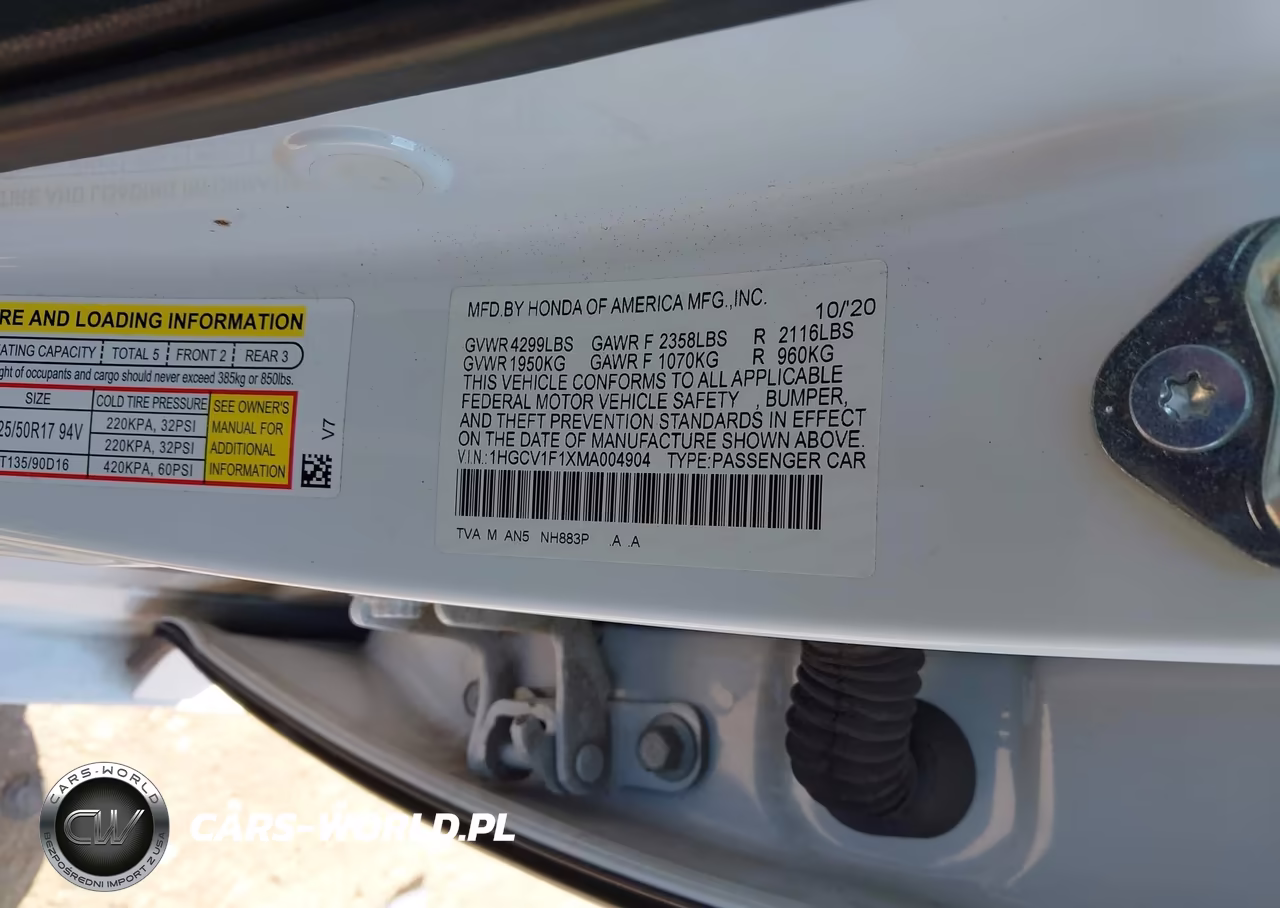 2021 Honda Accord Lx VIN:1HGCV1F1XMA004904 - 9