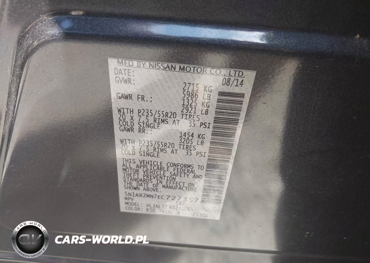 2014 Nissan Pathfinder Platinum VIN:5N1AR2MN7EC727357 - 9