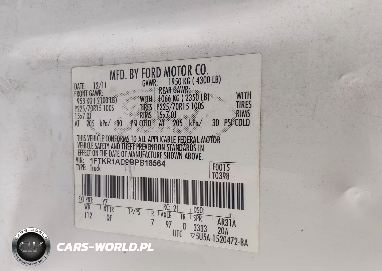 2011 Ford Ranger Xl VIN:1FTKR1AD9BPB18564 - 9