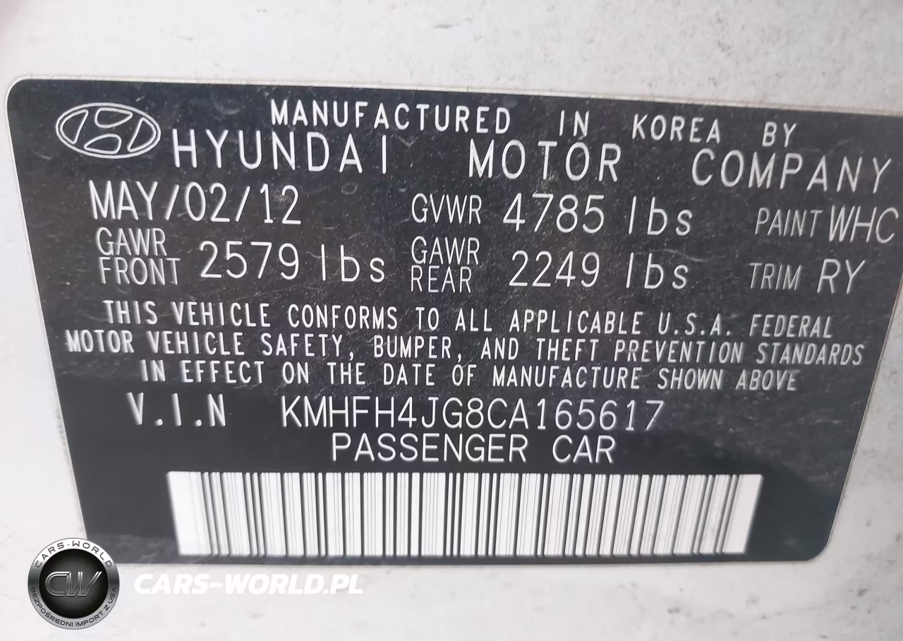 2012 Hyundai Azera VIN:KMHFH4JG8CA165617 - 9