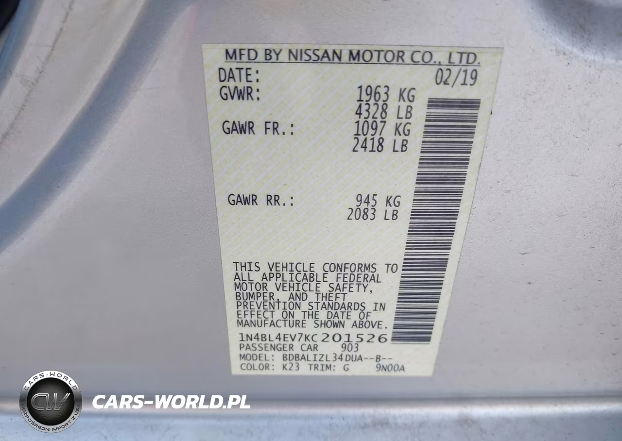 2019 Nissan Altima 2.5 Sl VIN:1N4BL4EV7KC201526 - 9