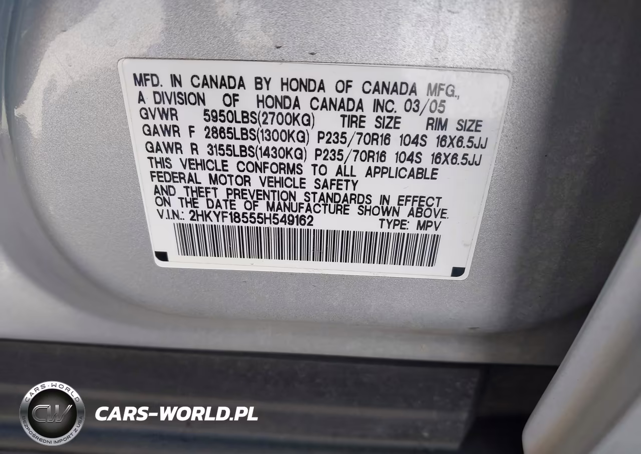 2005 Honda Pilot Ex-L VIN:2HKYF18555H549162 - 9