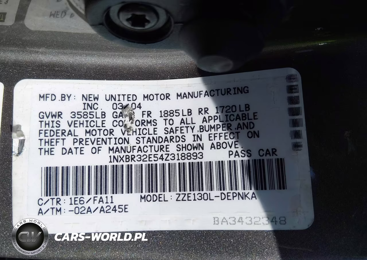 2004 Toyota Corolla Le VIN:1NXBR32E54Z318893 - 9