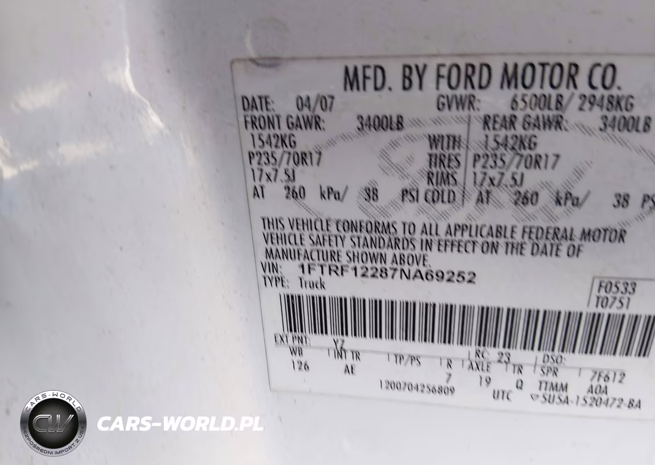 2007 Ford F-150 Stx-Xl-Xlt VIN:1FTRF12287NA69252 - 9
