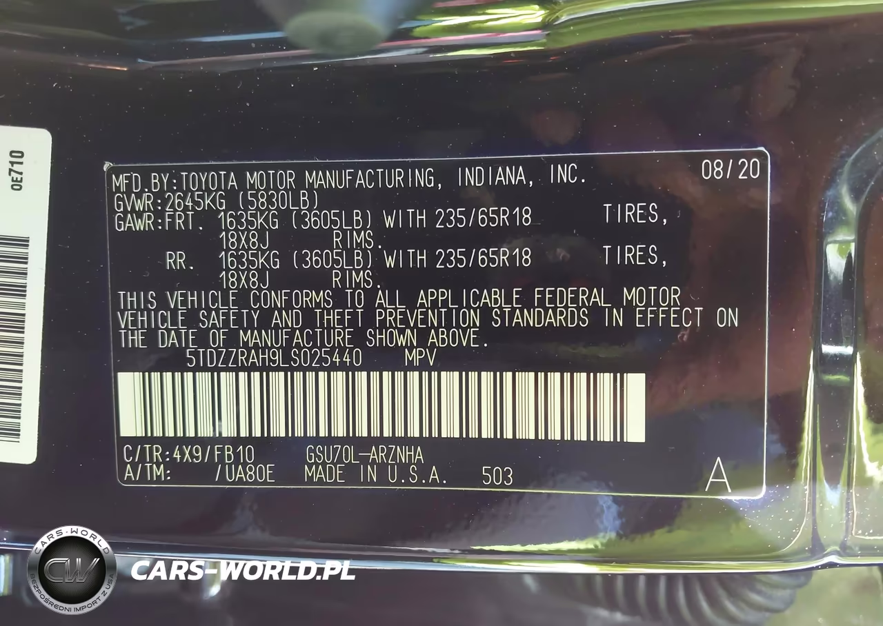 2020 Toyota Highlander Le VIN:5TDZZRAH9LS025440 - 9