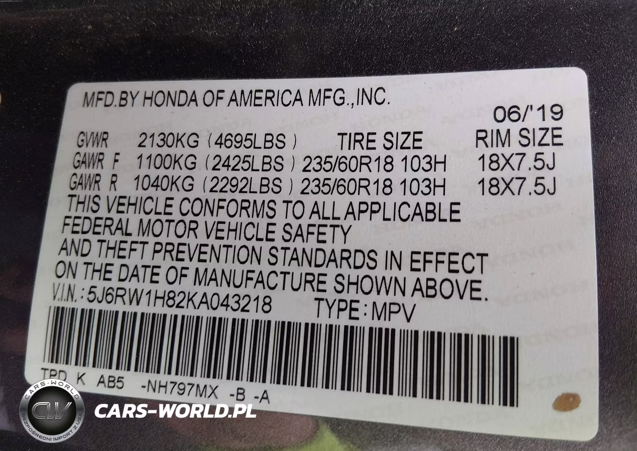 2019 Honda Cr-V Ex-L VIN:5J6RW1H82KA043218 - 9