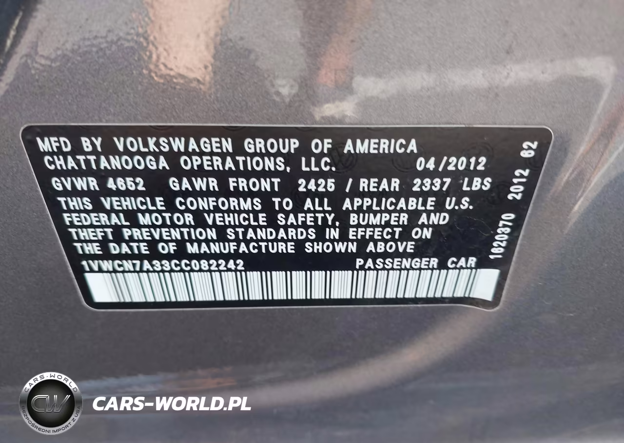 2012 Volkswagen Passat 2.0L Tdi Sel Premium VIN:1VWCN7A33CC082242 - 9