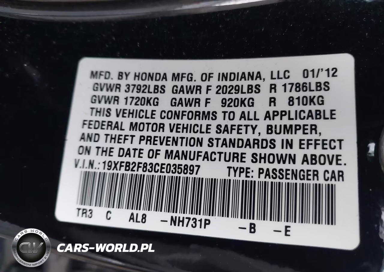 2012 Honda Civic Ex VIN:19XFB2F83CE035897 - 9