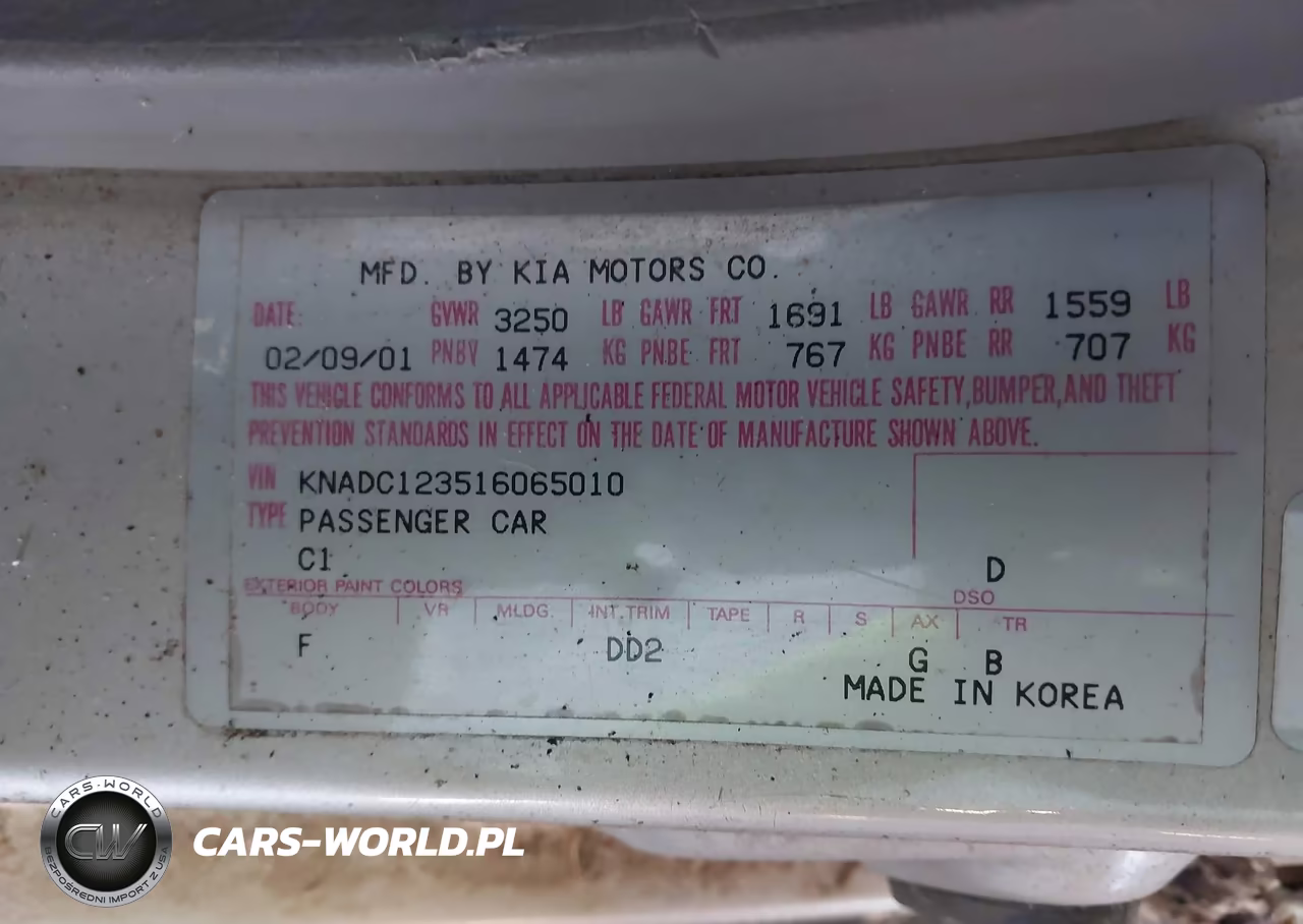 2001 Kia Rio VIN:KNADC123516065010 - 9