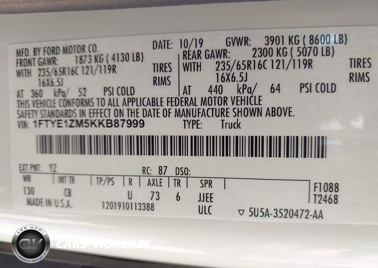 2019 Ford Transit-150 VIN:1FTYE1ZM5KKB87999 - 9