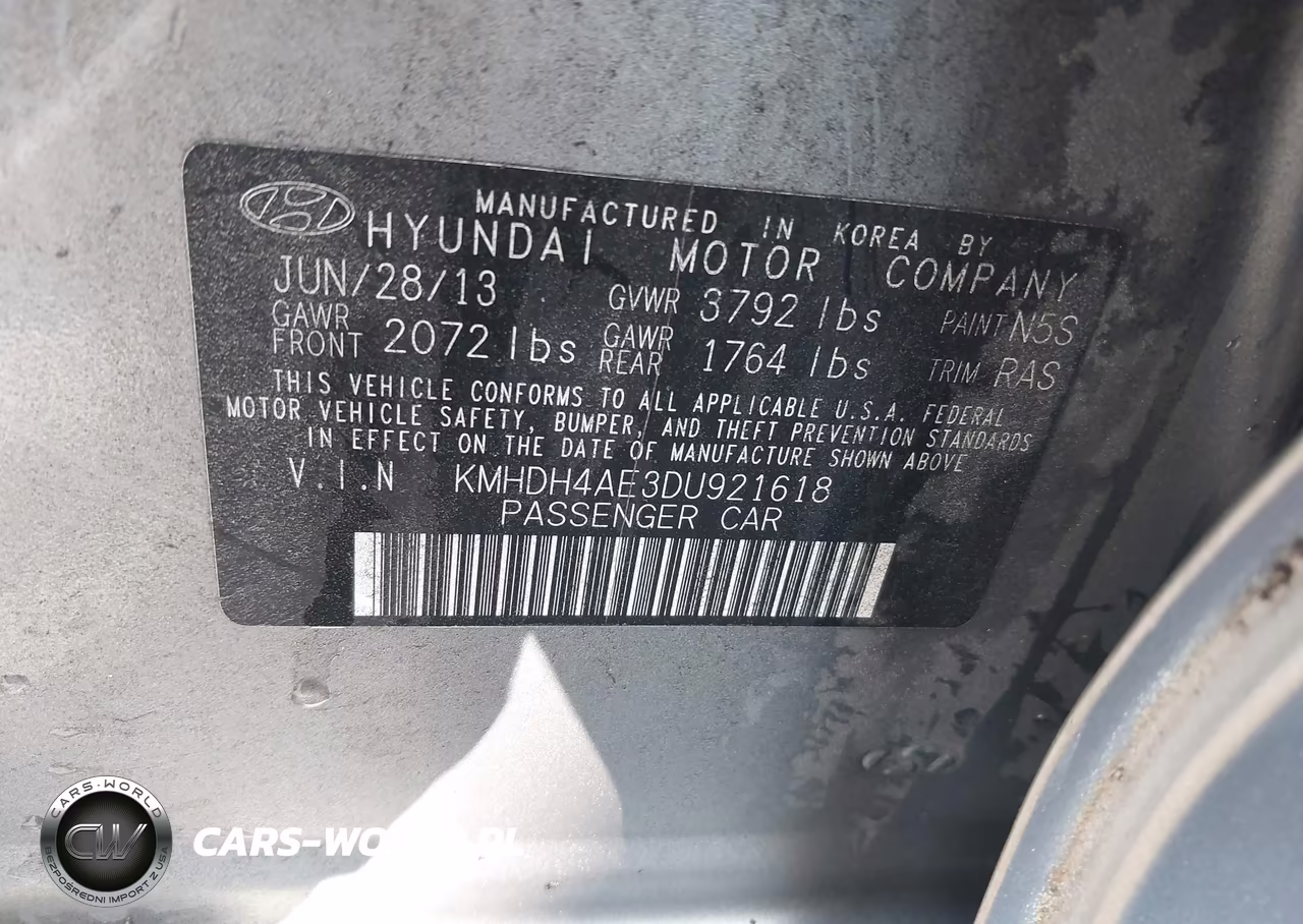 2013 Hyundai Elantra Gls VIN:KMHDH4AE3DU921618 - 9
