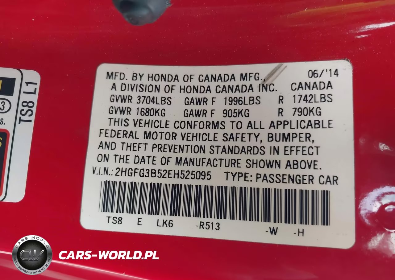 2014 Honda Civic Lx VIN:2HGFG3B52EH525095 - 9