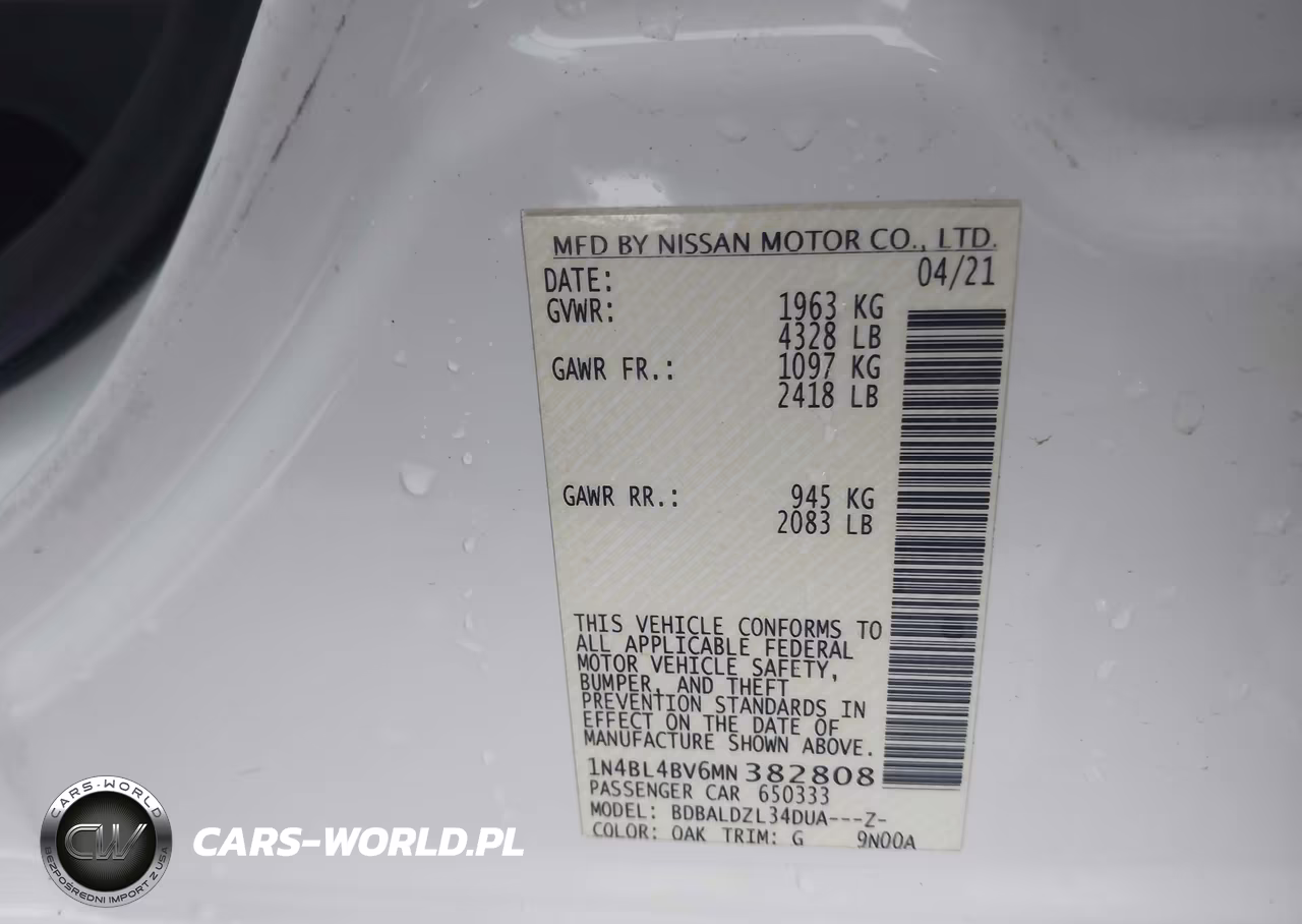 2021 Nissan Altima S Fwd VIN:1N4BL4BV6MN382808 - 9