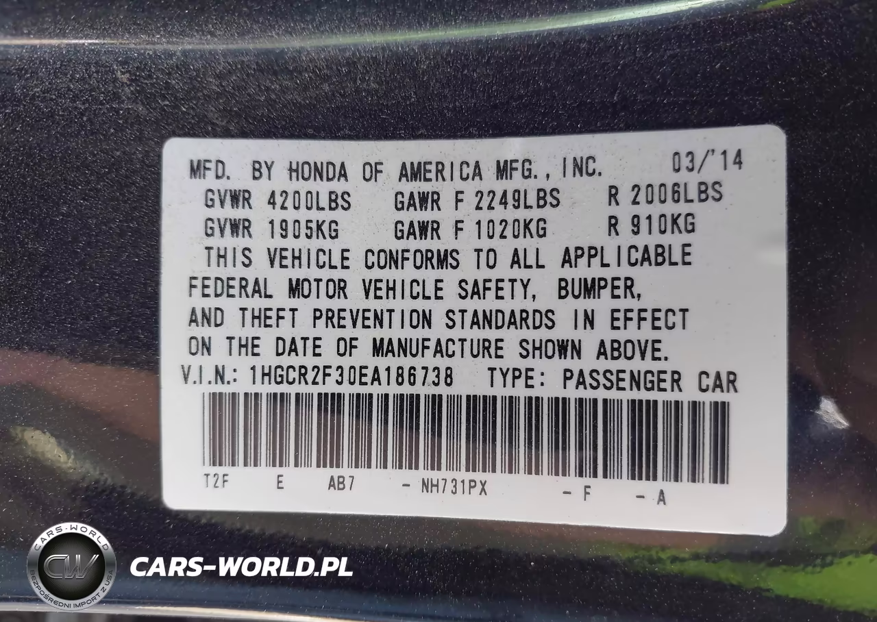 2014 Honda Accord Lx VIN:1HGCR2F30EA186738 - 9