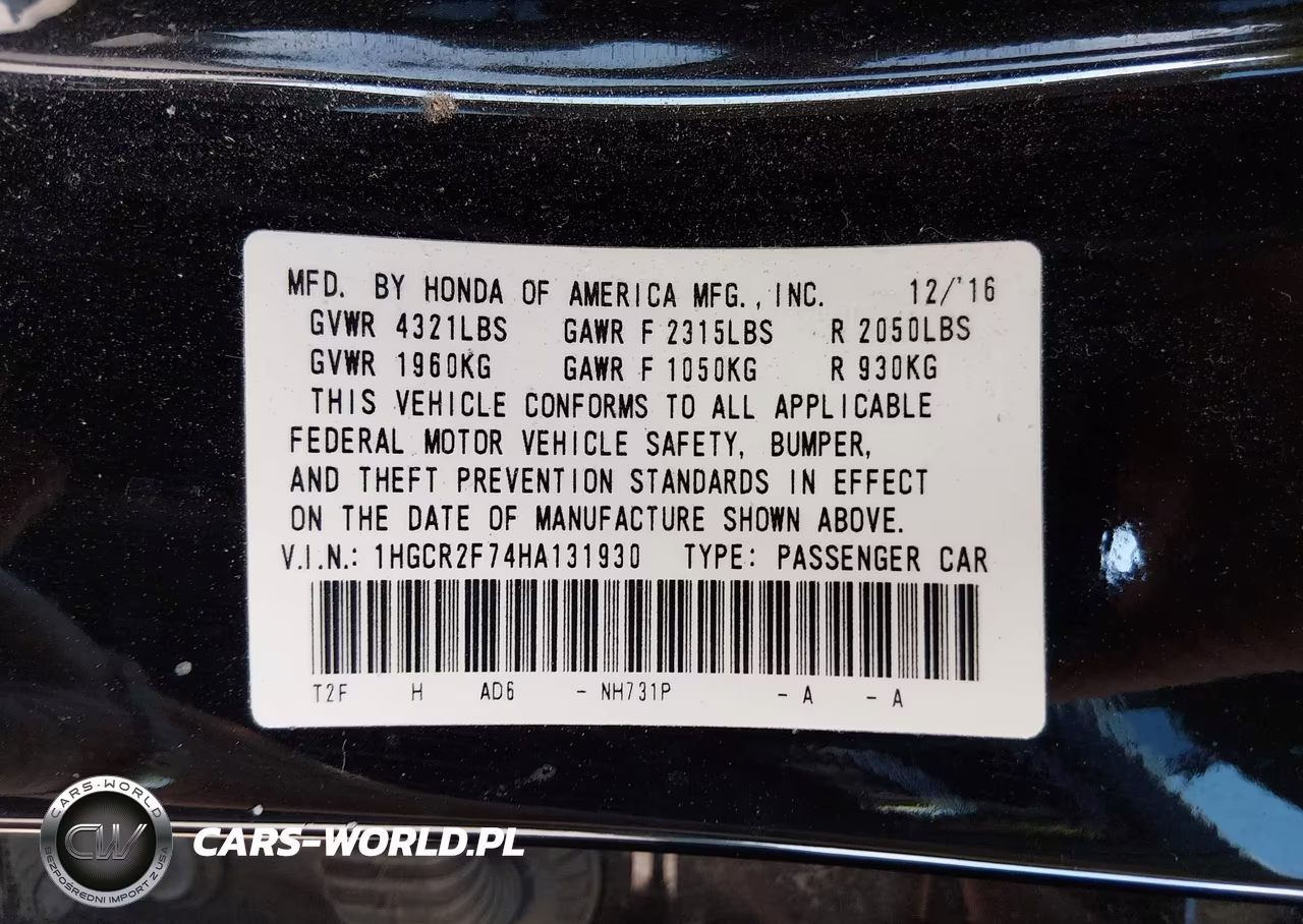 2017 Honda Accord Ex VIN:1HGCR2F74HA131930 - 9