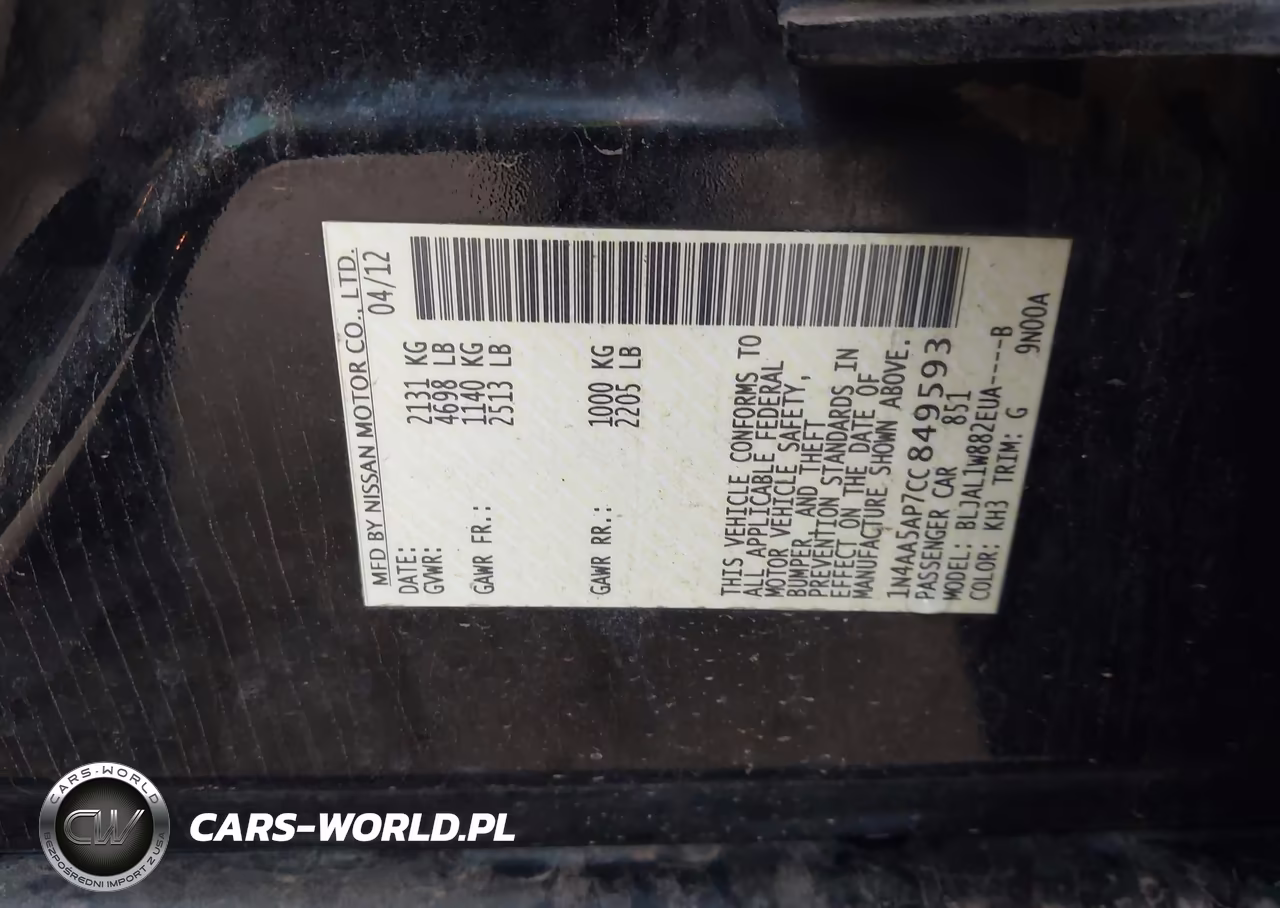 2012 Nissan Maxima 3.5 Sv VIN:1N4AA5AP7CC849593 - 9