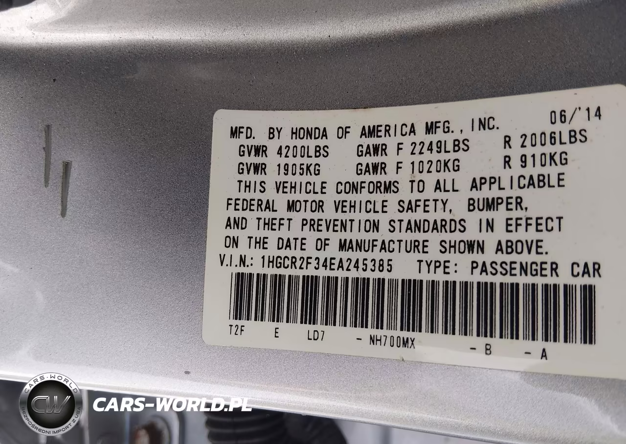 2014 Honda Accord Lx VIN:1HGCR2F34EA245385 - 9
