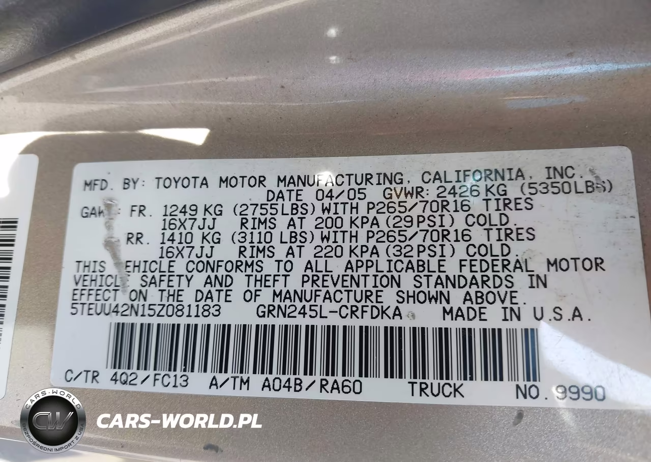 2005 Toyota Tacoma Base V6 VIN:5TEUU42N15Z081183 - 9