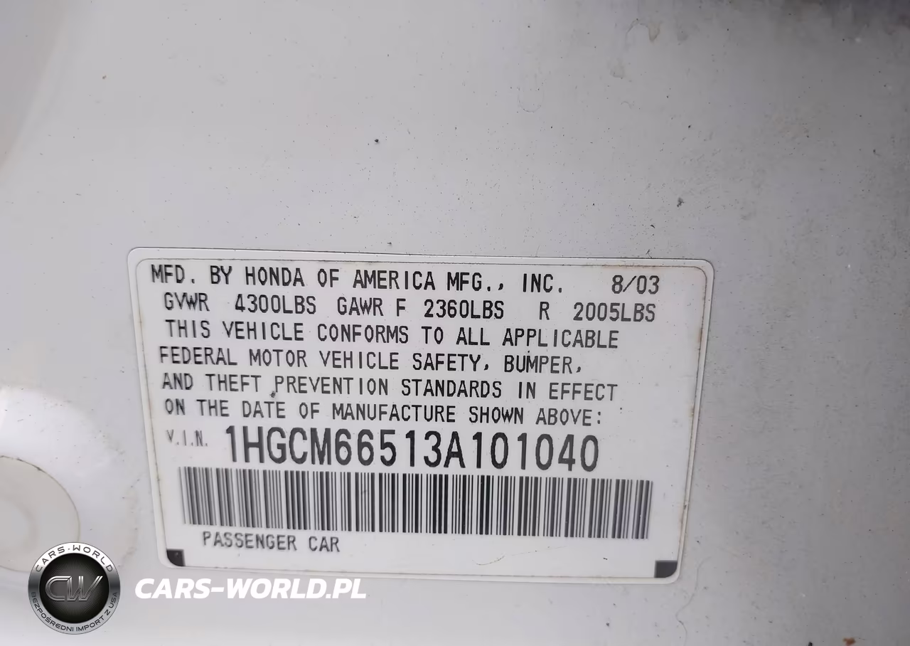 2003 Honda Accord 3.0 Ex VIN:1HGCM66513A101040 - 9