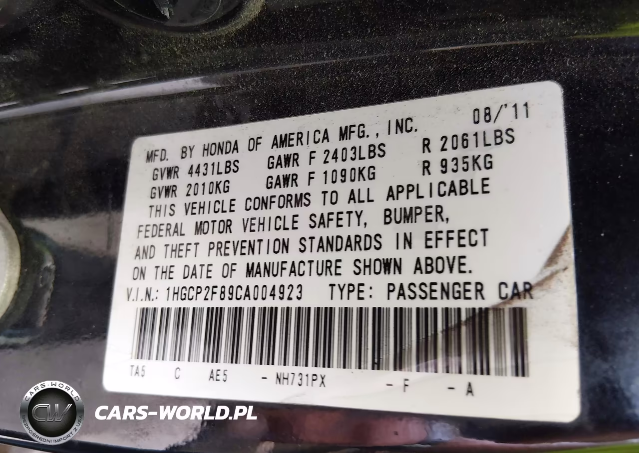 2012 Honda Accord 2.4 Ex-L VIN:1HGCP2F89CA004923 - 9