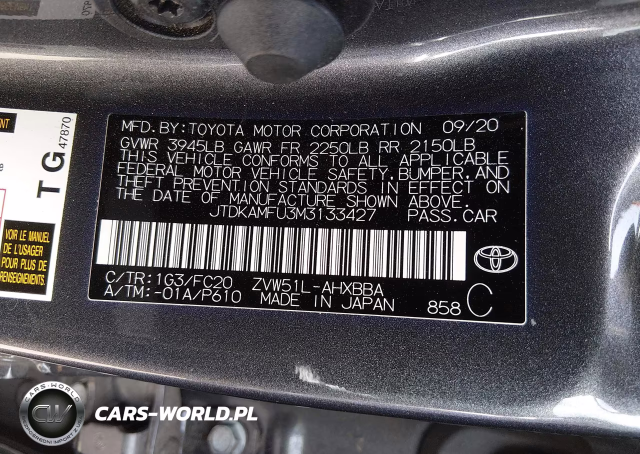 2021 Toyota Prius L Eco VIN:JTDKAMFU3M3133427 - 9