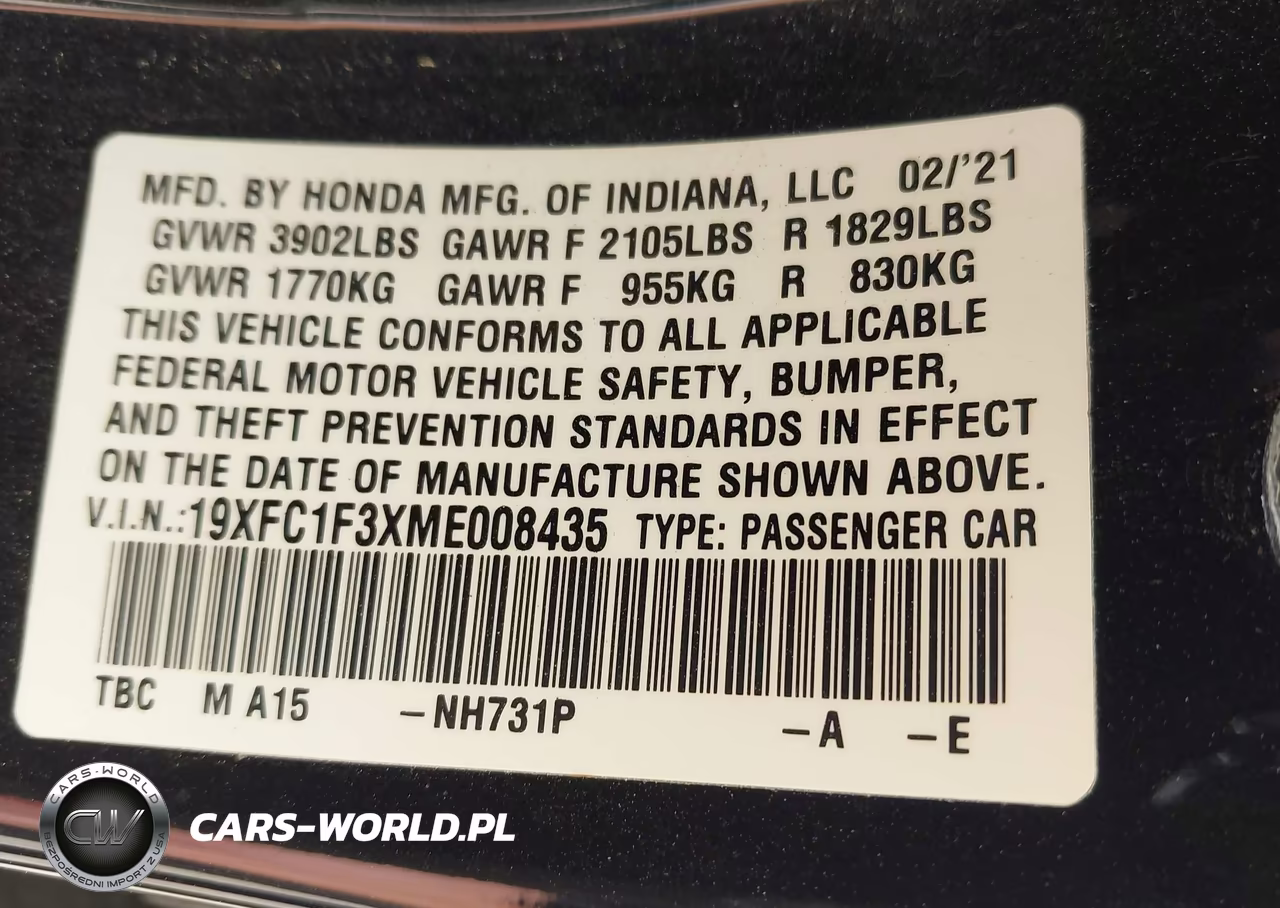 2021 Honda Civic Ex VIN:19XFC1F3XME008435 - 9
