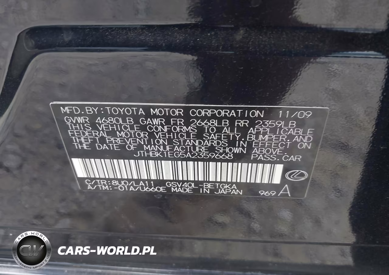 2010 Lexus Es 350 VIN:JTHBK1EG5A2359668 - 9