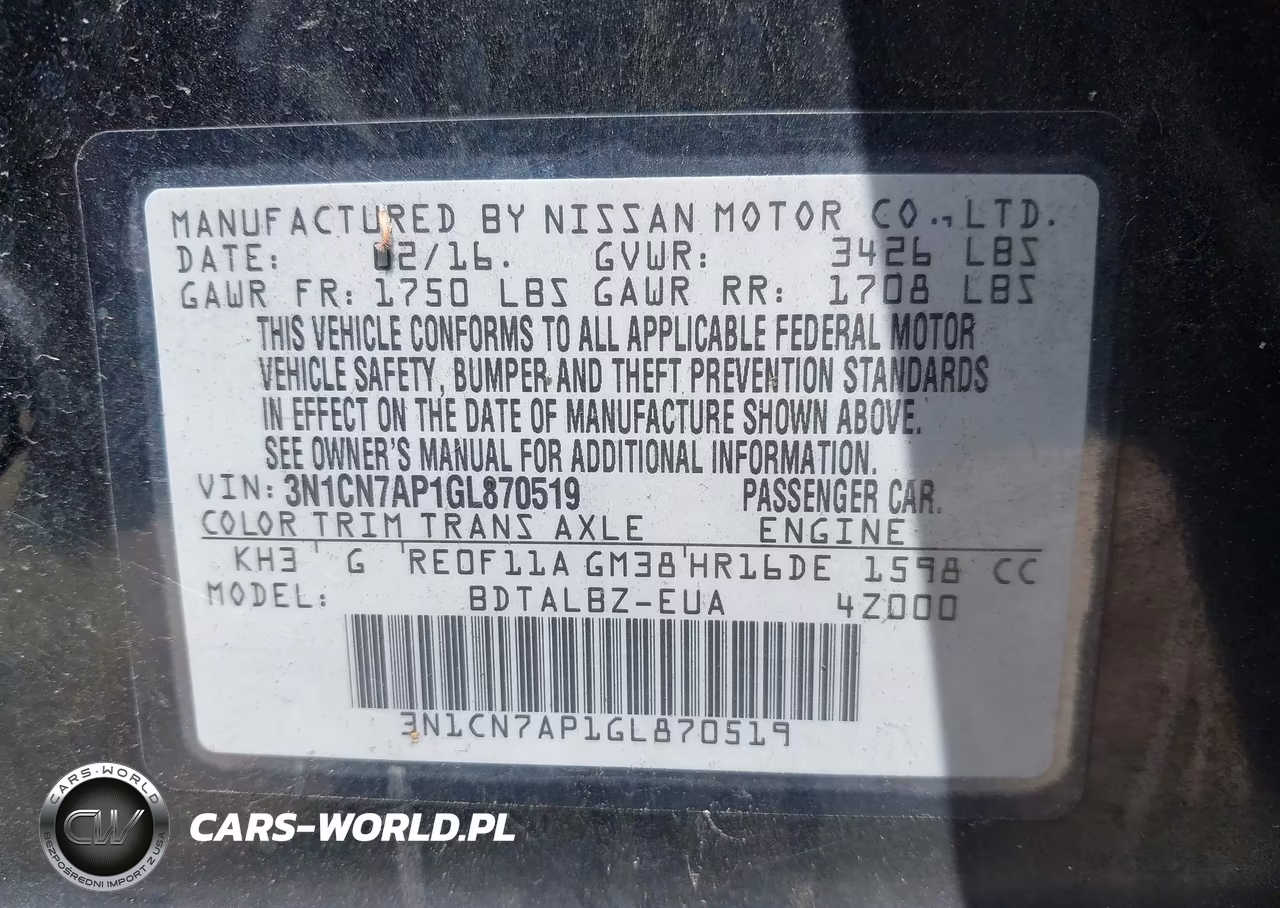 2016 Nissan Versa 1.6 S-1.6 S+-1.6 Sl-1.6 Sv VIN:3N1CN7AP1GL870519 - 9