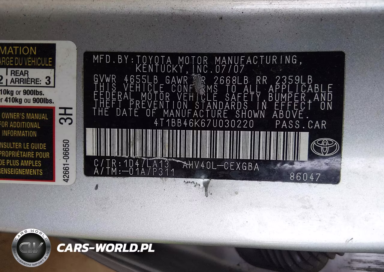 2007 Toyota Camry Hybrid VIN:4T1BB46K67U030220 - 9