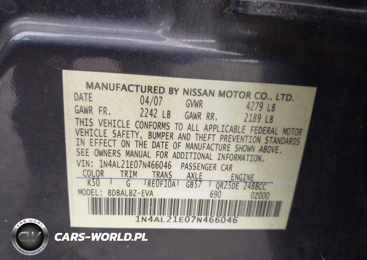 2007 Nissan Altima 2.5 S VIN:1N4AL21E07N466046 - 9
