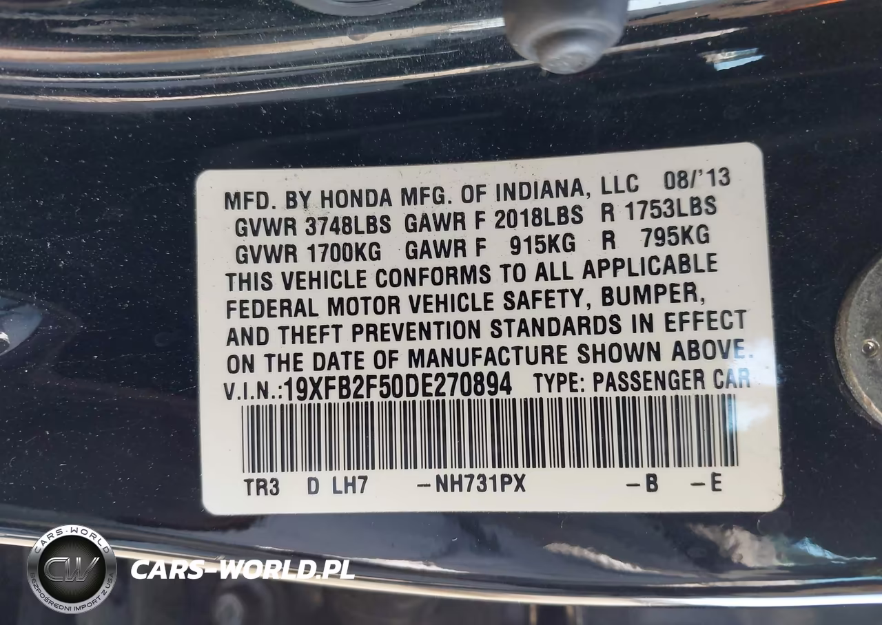 2013 Honda Civic Lx VIN:19XFB2F50DE270894 - 9