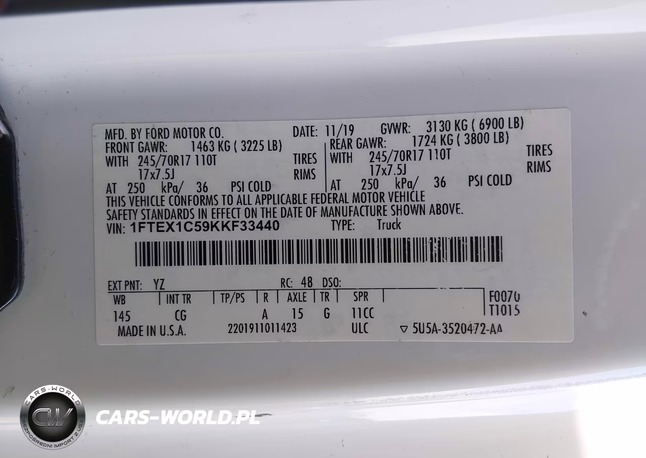 2019 Ford F-150 Xl VIN:1FTEX1C59KKF33440 - 9