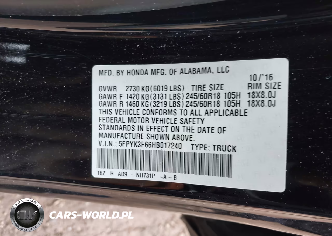 2017 Honda Ridgeline Rtl-T VIN:5FPYK3F66HB017240 - 9