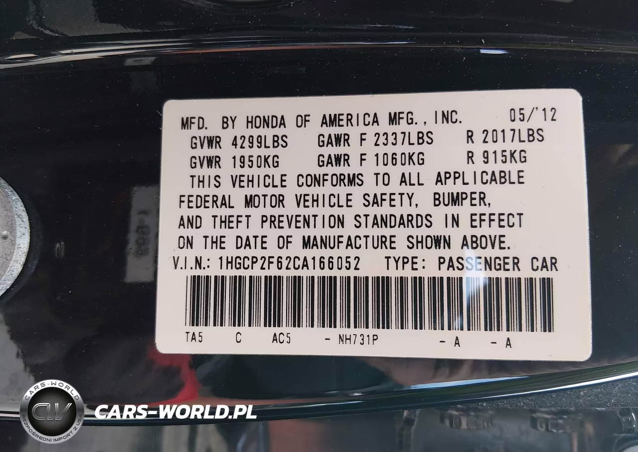 2012 Honda Accord 2.4 Se VIN:1HGCP2F62CA166052 - 9