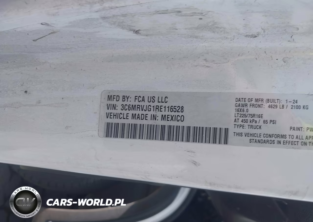 2024 Ram Promaster 3500 Cargo Van Tradesman High Roof 159 Wb Ext W-Pass Seat VIN:3C6MRVJG1RE116528 - 9