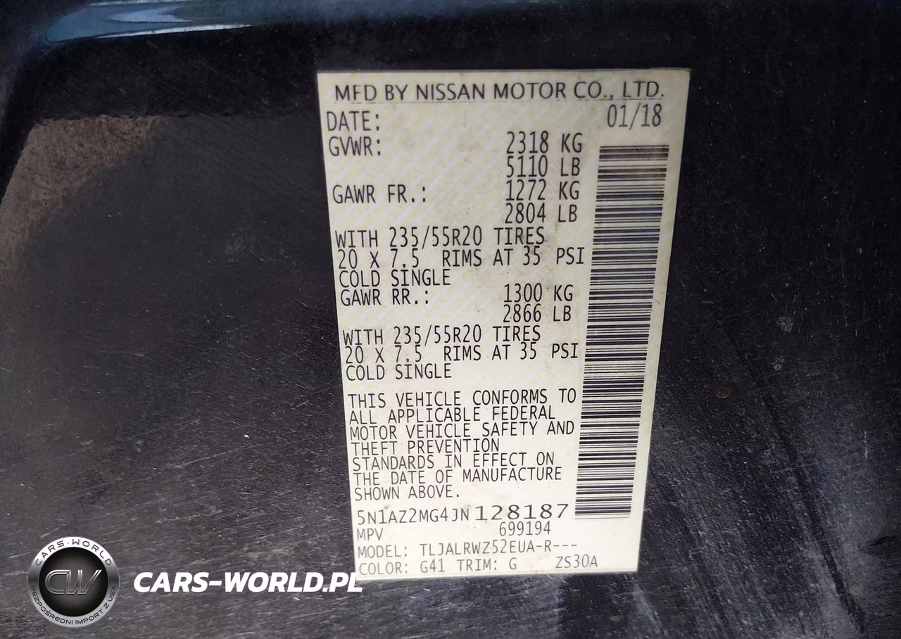 2018 Nissan Murano Sl VIN:5N1AZ2MG4JN128187 - 9