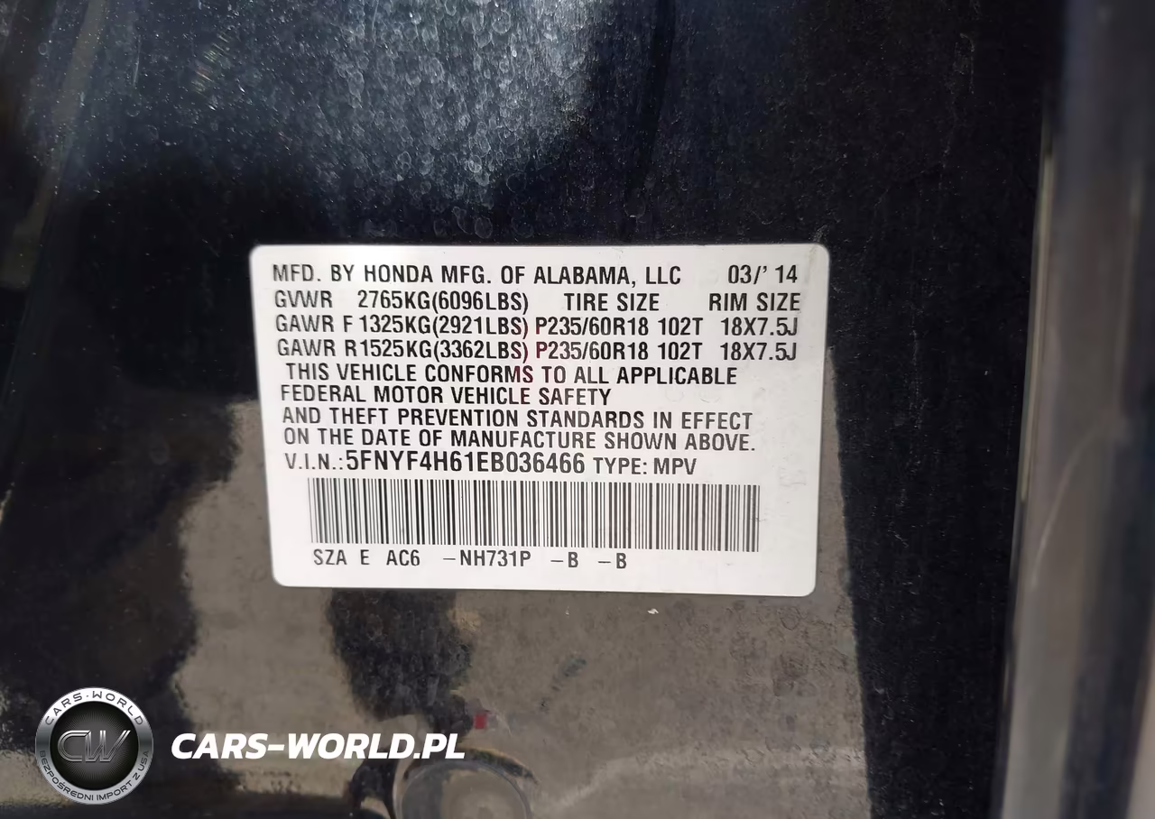 2014 Honda Pilot Ex-L VIN:5FNYF4H61EB036466 - 9