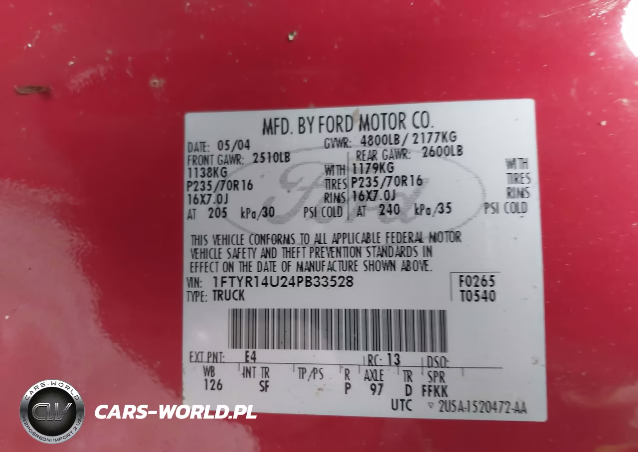 2004 Ford Ranger Edge-Tremor-Xl-Xlt VIN:1FTYR14U24PB33528 - 9