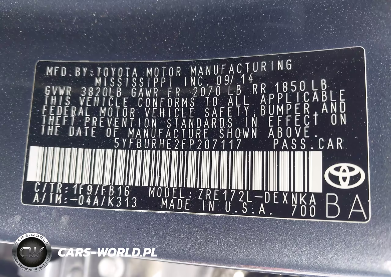 2015 Toyota Corolla Le Plus VIN:5YFBURHE2FP207117 - 9