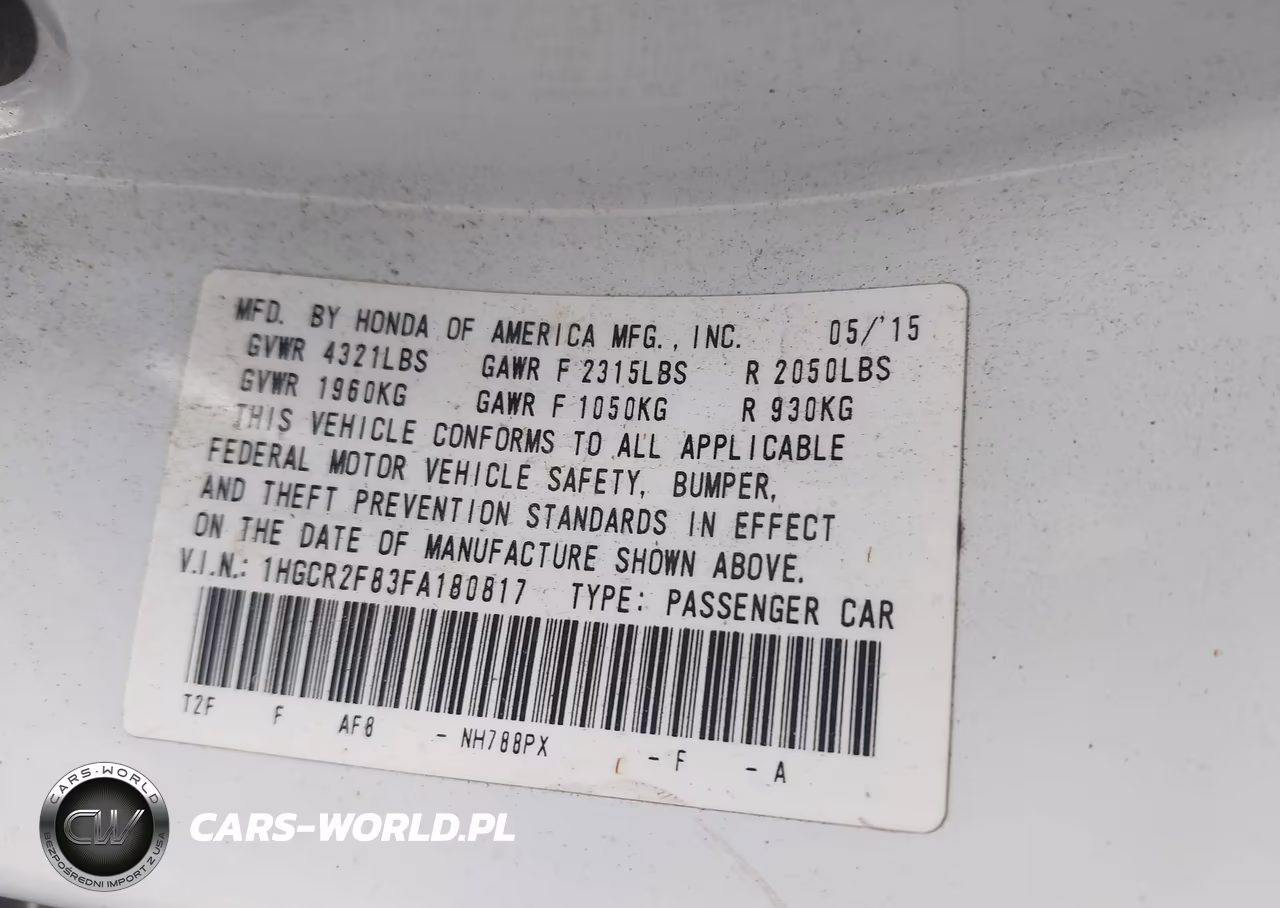 2015 Honda Accord Ex-L VIN:1HGCR2F83FA180817 - 9